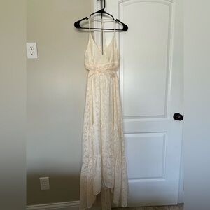 ASTR Cream Lace Slit Midi Dress